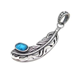 Stainless Steel Feather Pendant Antique Silver, approx 12-40mm