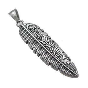 Stainless Steel Feather Charms Pendant Antique Silver, approx 15-52mm