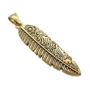 Stainless Steel Feather Charms Pendant Antique Gold, approx 15-52mm