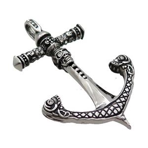 Stainless Steel Anchor Charms Pendant Antique Silver, approx 40-60mm
