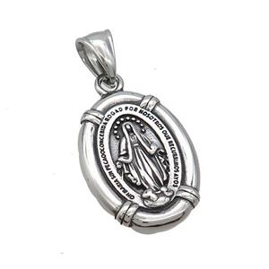 Stainless Steel Virgin Mary Charms Pendant Medal Religious Antique Silver, approx 20-27mm