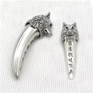 Stainless Steel Wolf Charms Pendant Antique Silver, approx 22-55mm