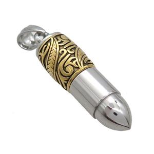 Stainless Steel Bullet Pendant Gold Plated, approx 10-35mm