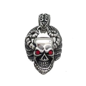 Stainless Steel Skull Charms Pendant Pave Rhinestone Antique Silver, approx 20-29mm
