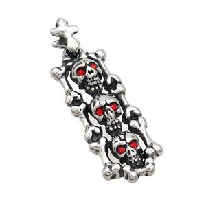 Stainless Steel Skull Charms Pendant Pave Rhinestone Antique Silver, approx 14-34mm