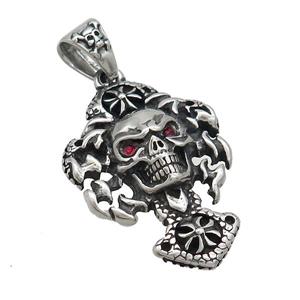 Stainless Steel Skull Pendant Pave Rhinestone Antique Silver, approx 27-40mm