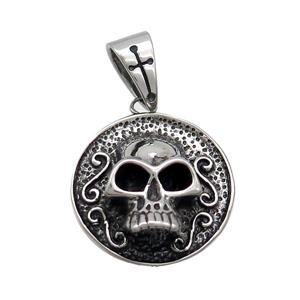Stainless Steel Skull Pendant Antique Silver, approx 27mm
