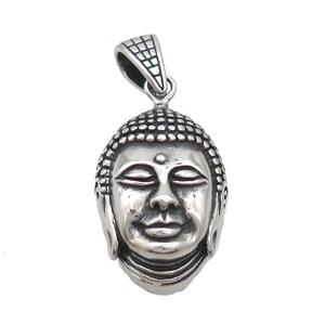 Stainless Steel Buddha Pendant Antique Silver, approx 25-35mm
