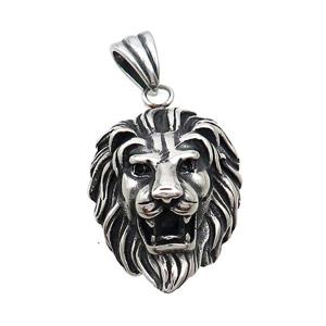 Stainless Steel Lion Charms Pendant Antique Silver, approx 28-38mm