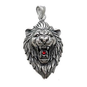 Stainless Steel Lion Charms Pendant Pave Rhinestone Antique Silver, approx 30-45mm