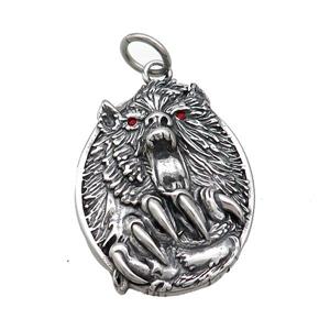 Stainless Steel Wolf Charms Pendant Pave Rhinestone Antique Silver, approx 30-40mm