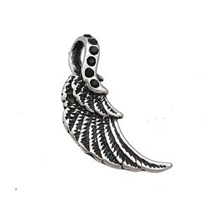 Stainless Steel Angel Wings Charms Pendant Pave Rhinestone Antique Silver, approx 10-25mm