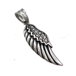 Stainless Steel Angel Wings Charms Pendant Pave Rhinestone Antique Silver, approx 10-28mm