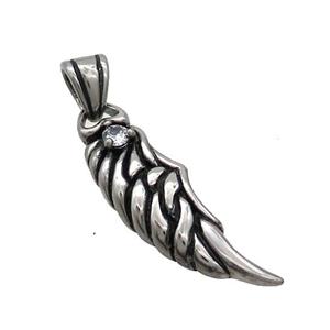 Stainless Steel Angel Wings Charms Pendant Pave Rhinestone Antique Silver, approx 10-35mm