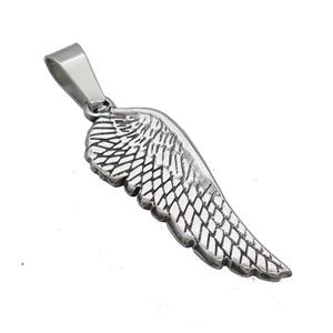Stainless Steel Angel Wings Pendant Antique Silver, approx 13-38mm