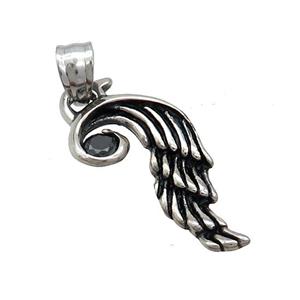 Stainless Steel Angel Wings Charms Pendant Pave Rhinestone Antique Silver, approx 15-30mm