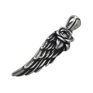 Stainless Steel Angel Wings Pendant Antique Silver, approx 10-35mm