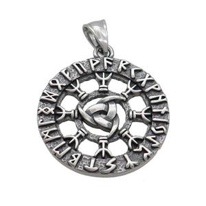 Stainless Steel Viking Compass Charms Pendant Antique Silver, approx 34mm
