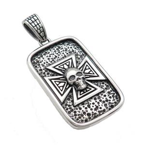 Stainless Steel Skull Charms Pendant Cross Rectangle Antique Silver, approx 25-40mm