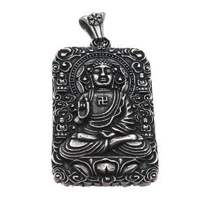 Stainless Steel Buddha Charms Pendant Rectangle Antique Silver, approx 33-50mm