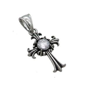 Stainless Steel Cross Pendant Pave Rhinestone Antique Silver, approx 18-26mm