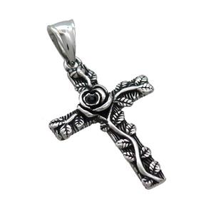 Stainless Steel Cross Pendant Antique Silver, approx 24-34mm