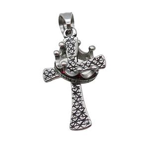 Stainless Steel Cross Pendant Crown Antique Silver, approx 13mm, 18-26mm
