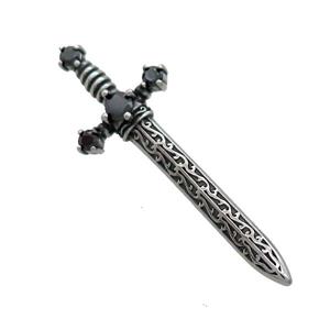 Stainless Steel Cross Pendant Pave Rhinestone Sword Antique Silver, approx 16-46mm