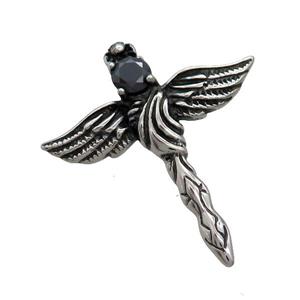 Stainless Steel Cross Pendant Pave Rhinestone Angel Wings Antique Silver, approx 31-36mm