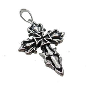 Stainless Steel Cross Pendant Antique Silver, approx 32-42mm