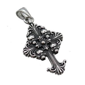Stainless Steel Cross Pendant Skull Antique Silver, approx 26-40mm