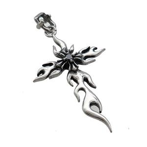 Stainless Steel Cross Pendant Pave Rhinestone Antique Silver, approx 30-47mm