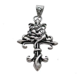 Stainless Steel Cross Pendant Antique Silver, approx 32-46mm