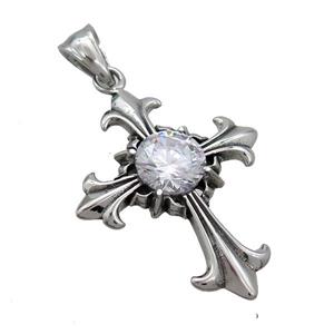 Stainless Steel Cross Pendant Pave Rhinestone Antique Silver, approx 30-40mm