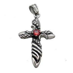 Stainless Steel Cross Pendant Pave Rhinestone Antique Silver, approx 26-36mm