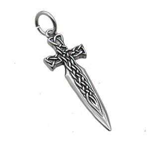 Stainless Steel Cross Pendant Sword Antique Silver, approx 16-43mm