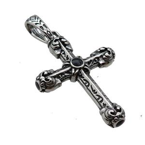Stainless Steel Cross Pendant Antique Silver, approx 34-45mm