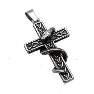 Stainless Steel Cross Pendant Snake Antique Silver, approx 27-42mm
