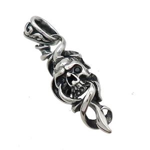 Stainless Steel Skull Charms Pendant Pave Rhinestone Antique Silver, approx 13-35mm