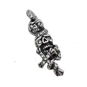 Stainless Steel Skull Charms Pendant Pave Rhinestone Antique Silver, approx 12-38mm