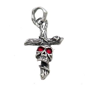 Stainless Steel Skull Charms Pendant Pave Rhinestone Cross Antique Silver, approx 21-36mm