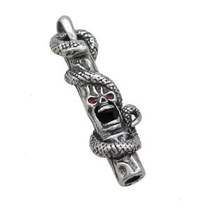 Stainless Steel Skull Charms Pendant Pave Rhinestone Snake Antique Silver, approx 15-45mm