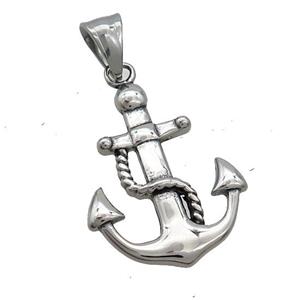 Stainless Steel Anchor Charms Pendant Antique Silver, approx 24-30mm