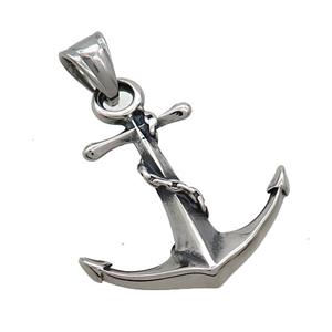 Stainless Steel Anchor Charms Pendant Antique Silver, approx 30-33mm