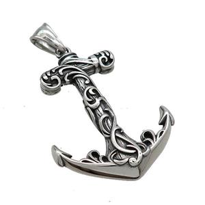 Stainless Steel Anchor Charms Pendant Antique Silver, approx 33-45mm