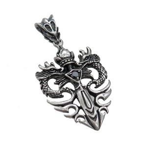 Stainless Steel Pendant Charms Dragon Antique Silver, approx 26-40mm