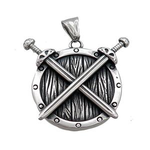 Stainless Steel Charms Pendant Nordic Viking Shield Sword Talisman Antique Silver, approx 35-40mm