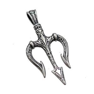 Stainless Steel Trident Marine Pendant Charms Antique Silver, approx 30-60mm