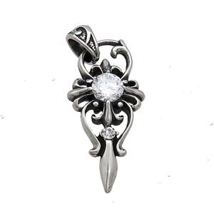 Stainless Steel Charms Pendant Pave Rhinestone Antique Silver, approx 15-32mm