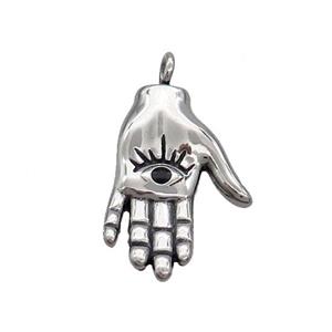 Stainless Steel Hand Pendant Evil Eye Antique Silver, approx 16-22mm